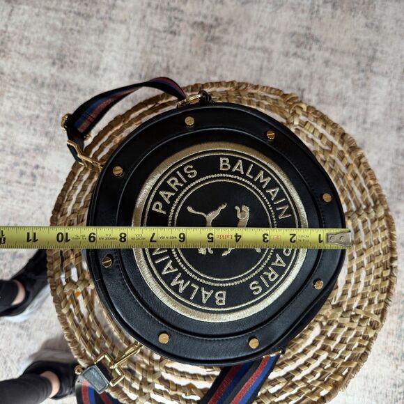 Puma X Balmain Leather Satin Round Backpack Black Gold Streetwear RARE find! - Picture 10 of 15